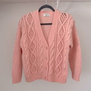 Vintage Homemade Handknit Pink Wool Cardigan